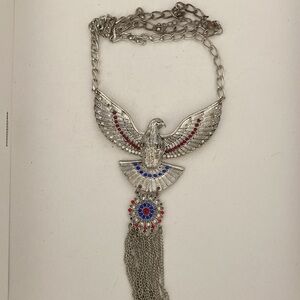 Vintage silver tone eagle pendant necklace